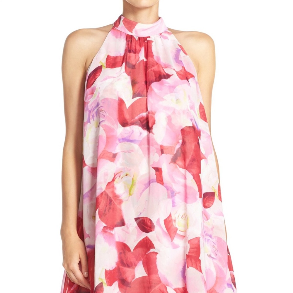 Eliza J Ruffle Floral Chiffon Trapeze Dress Sz 14